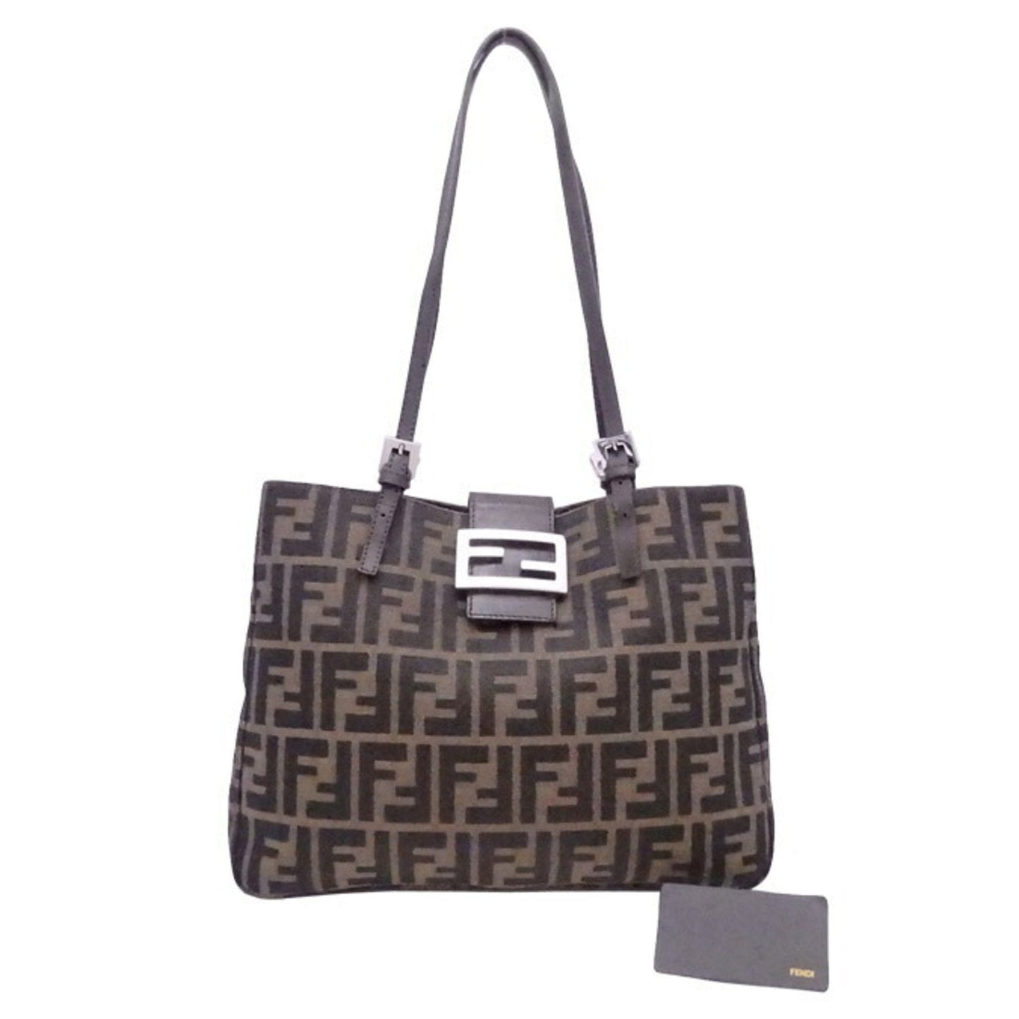 Fendi shoulder bag Zucca brown canvas x leather silver hardware ladies