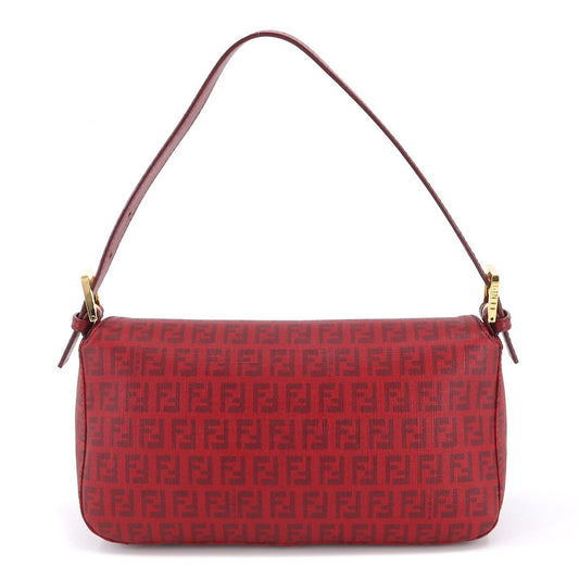 FENDI Zucchino Mamma Baguette Shoulder Bag PVC Leather Red 8BR003 Gold Hardware