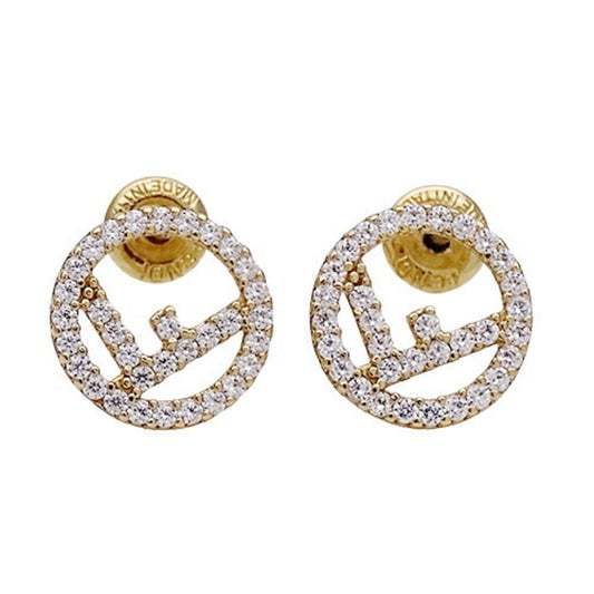 FENDI earrings ladies gold rhinestone stone stud