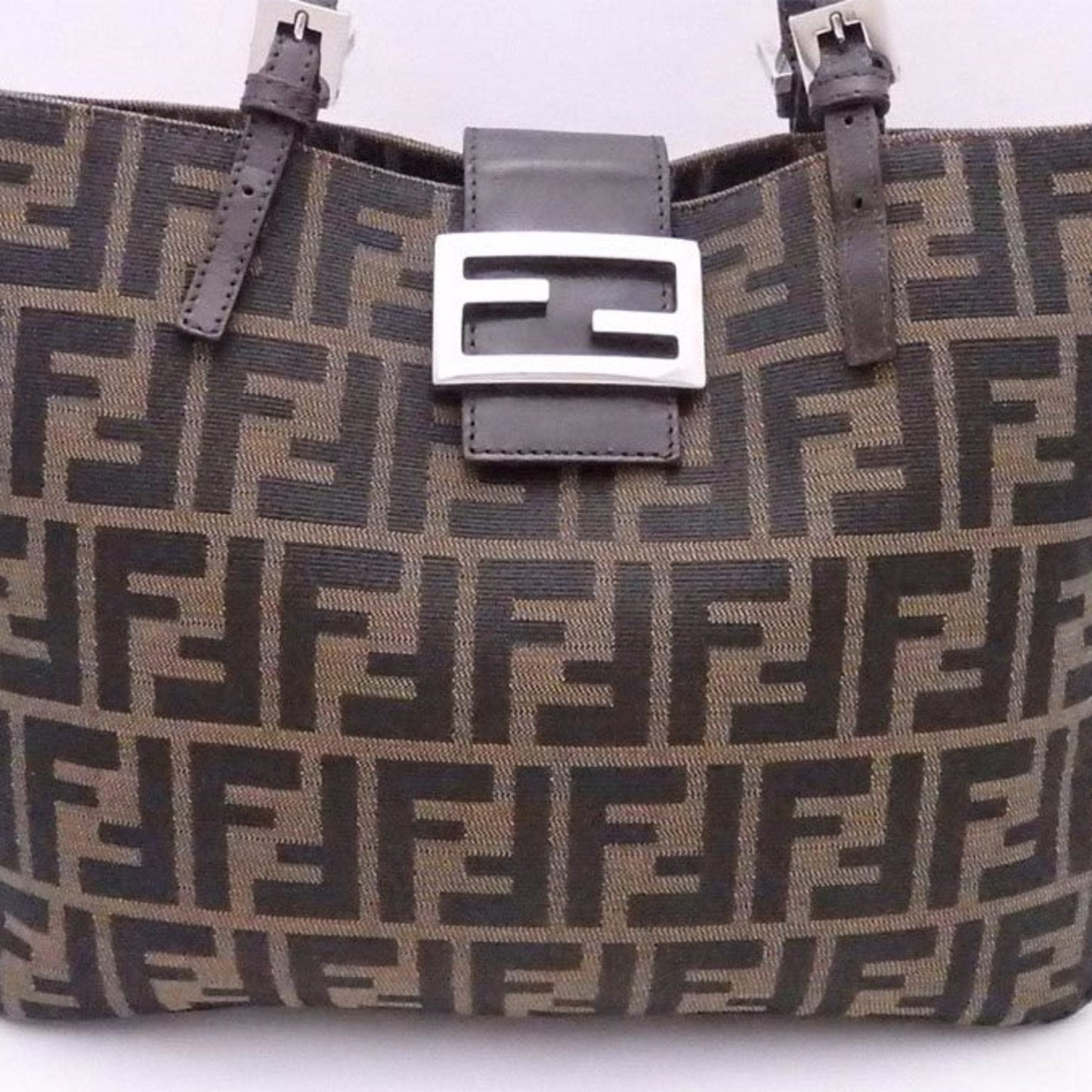 Fendi shoulder bag Zucca brown canvas x leather silver hardware ladies