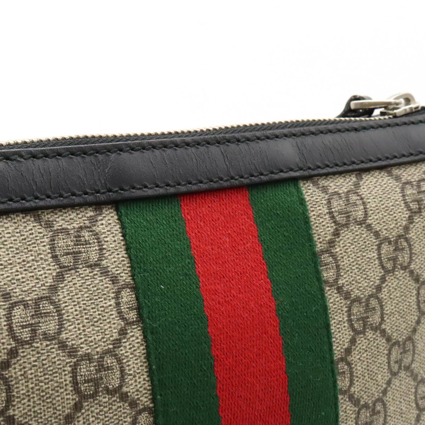 GUCCI GG Supreme Sherry Line Web Flat Bag Shoulder Beige Black 471454