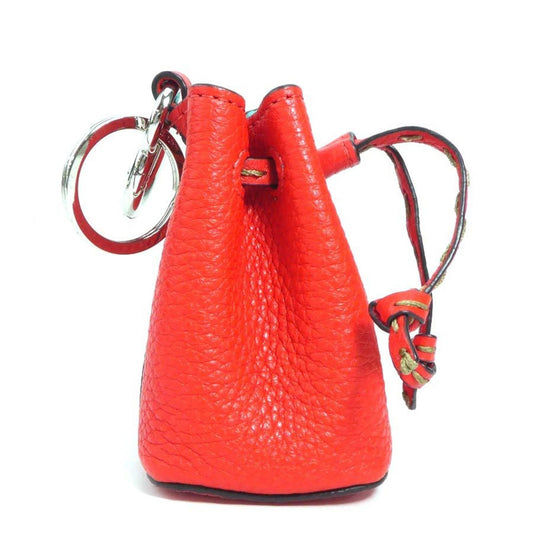 FENDI Charm Key Ring Leather/Metal Orange Red/Silver Ladies