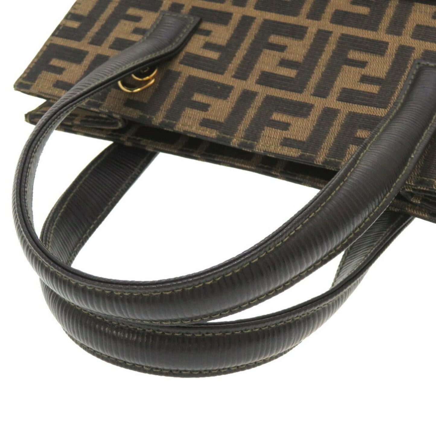 FENDI Zucca Leather Canvas Brown Black Handbag