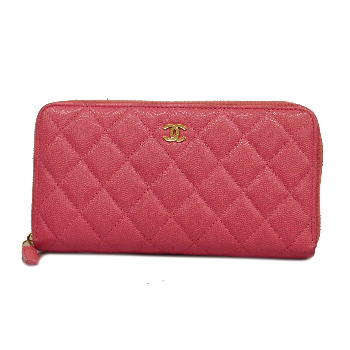 CHANEL  Matelasse Gold Hardware Women's Caviar Leather Long Wallet Pink