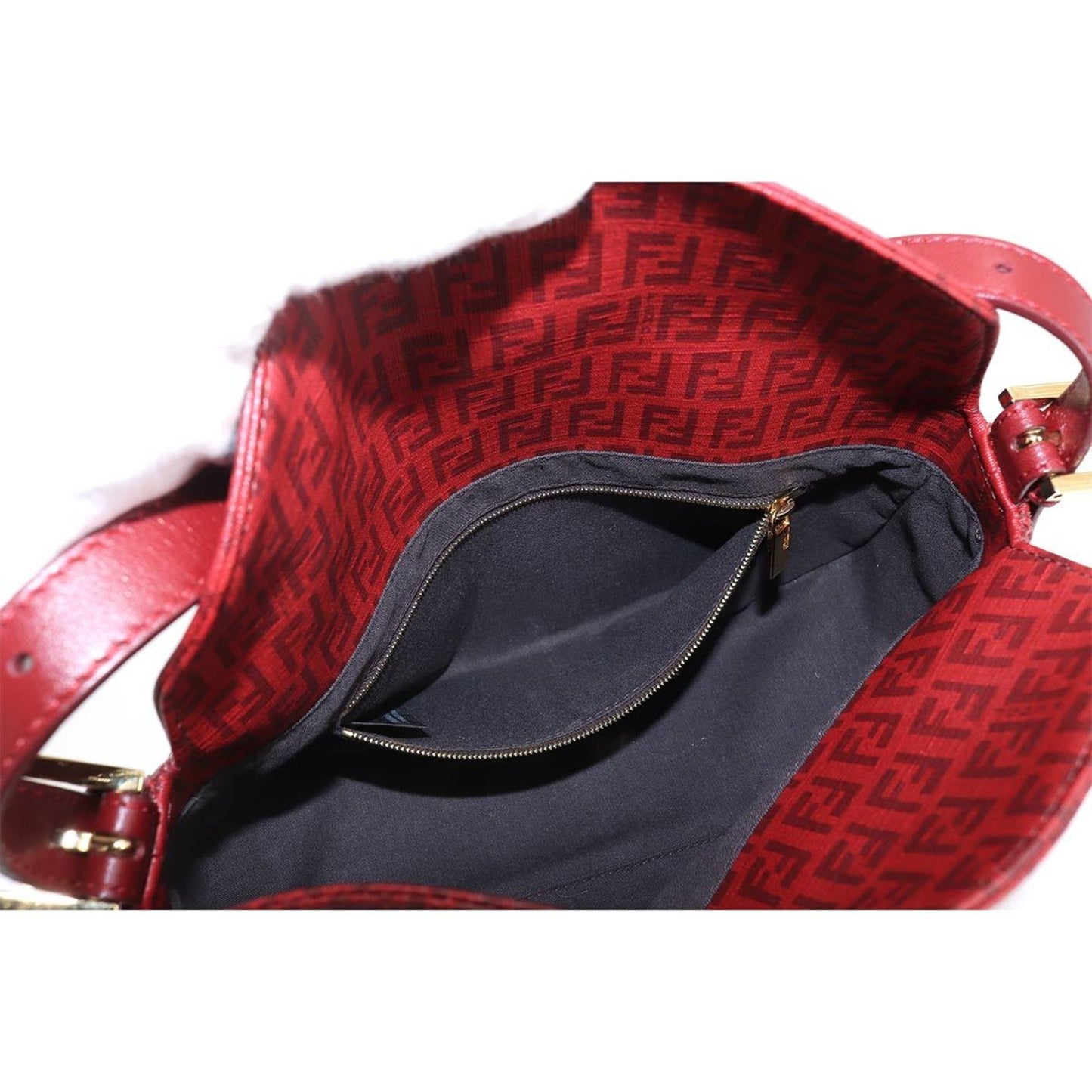 FENDI Zucchino Mamma Baguette Shoulder Bag PVC Leather Red 8BR003 Gold Hardware