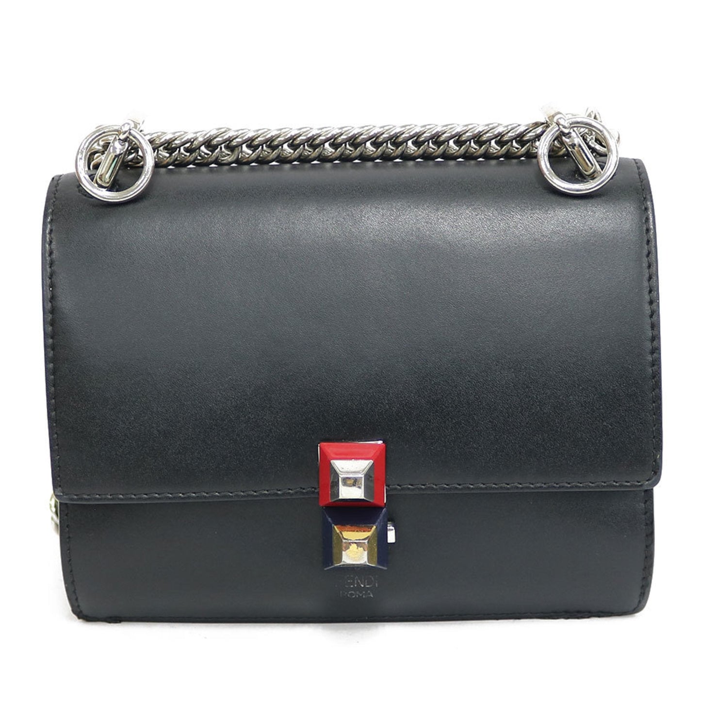 FENDI Shoulder Bag Studs Chain Canay Small Black Women's Leather