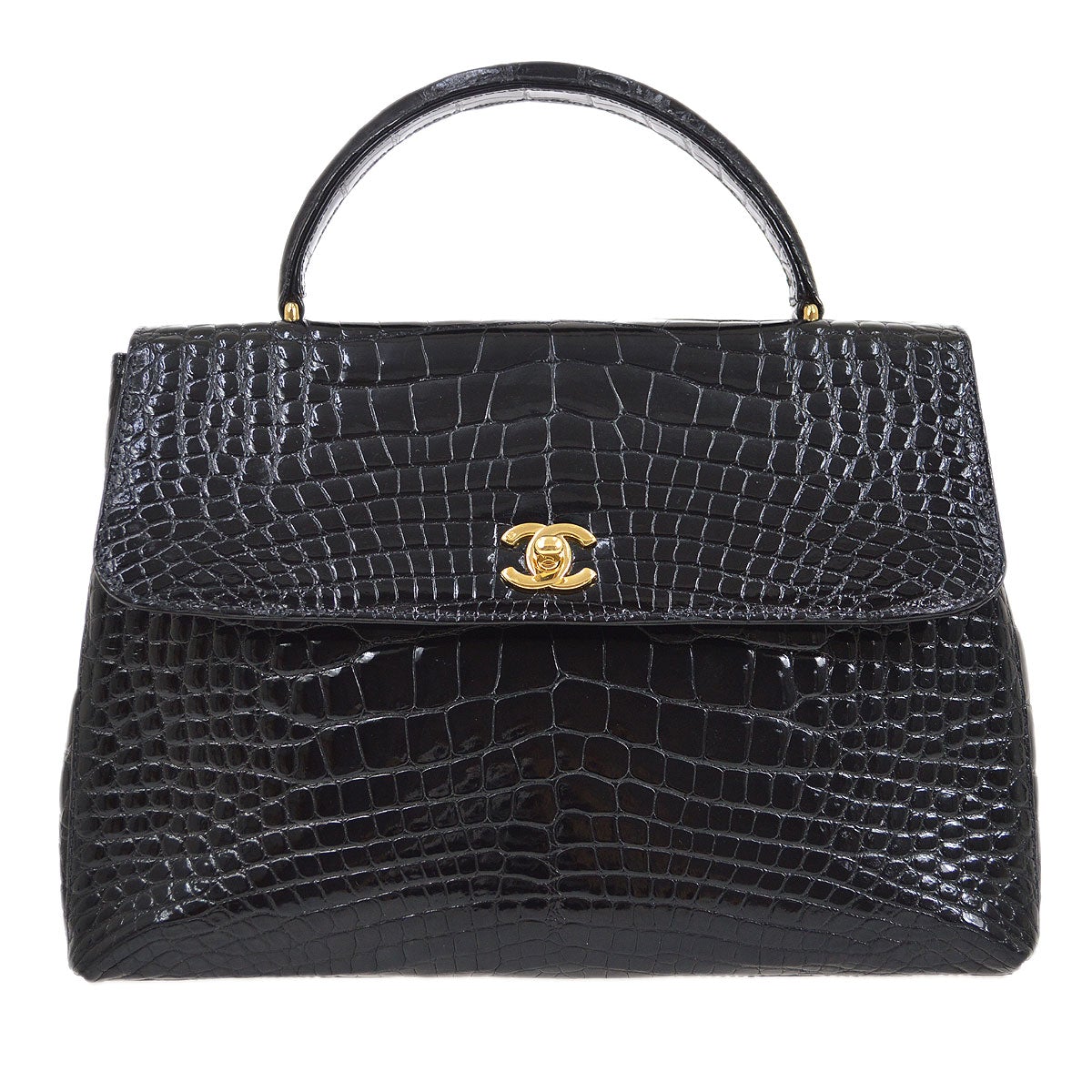 CHANEL * 1997-1999 Black Crocodile Kelly 30