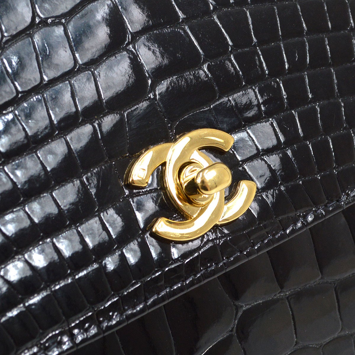 CHANEL * 1997-1999 Black Crocodile Kelly 30