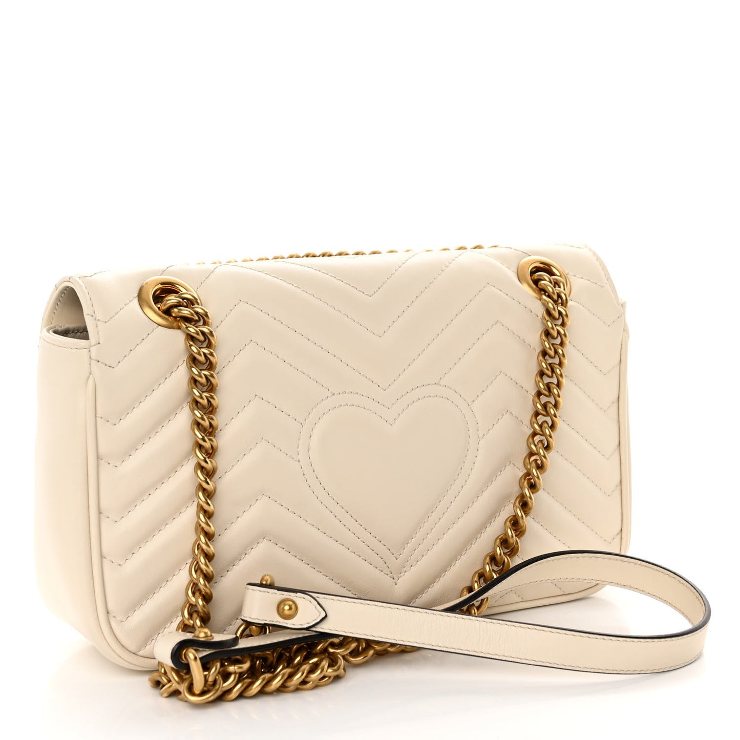 Gucci  Calfskin Matelasse Small GG Marmont Shoulder Bag White