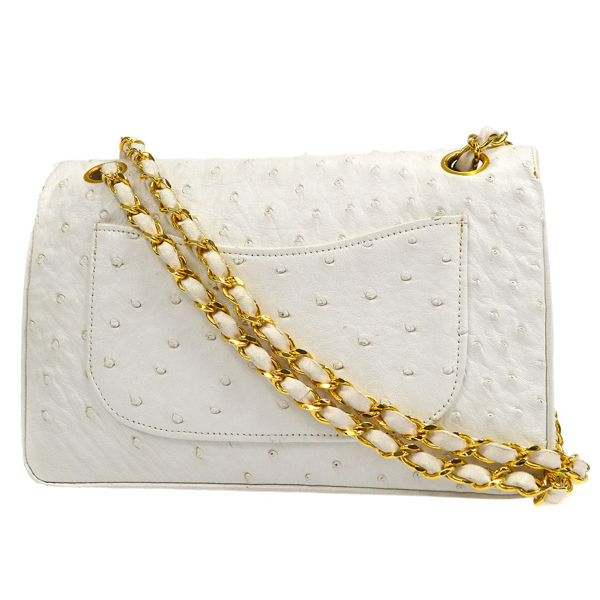 CHANEL * 1989-1991 Classic Double Flap Small White Ostrich