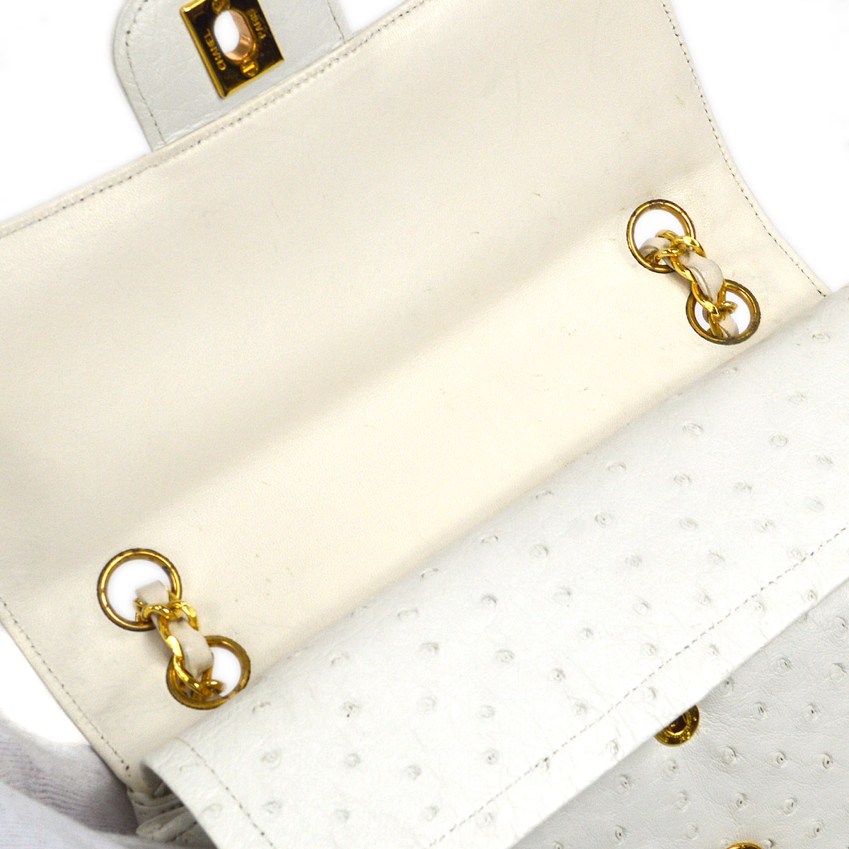 CHANEL * 1989-1991 Classic Double Flap Small White Ostrich