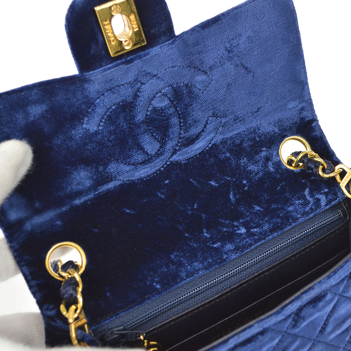 CHANEL * 1989-1991 Classic Square Flap Mini 17 Blue Velvet