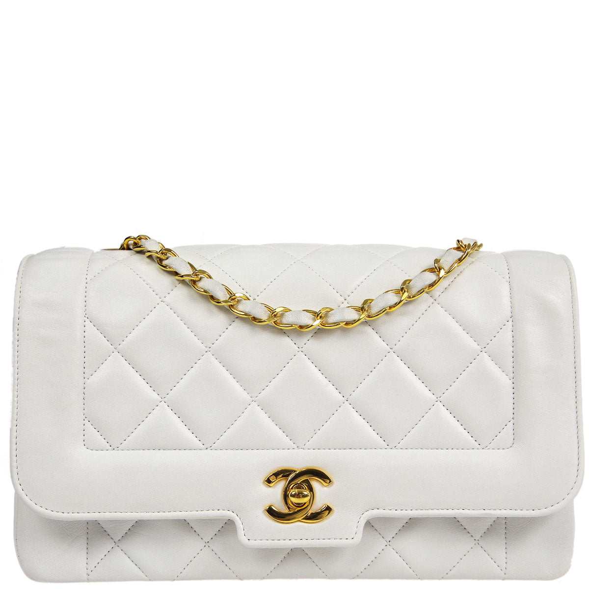 Chanel * Classic Flap Double Chain Shoulder Bag White Lambskin