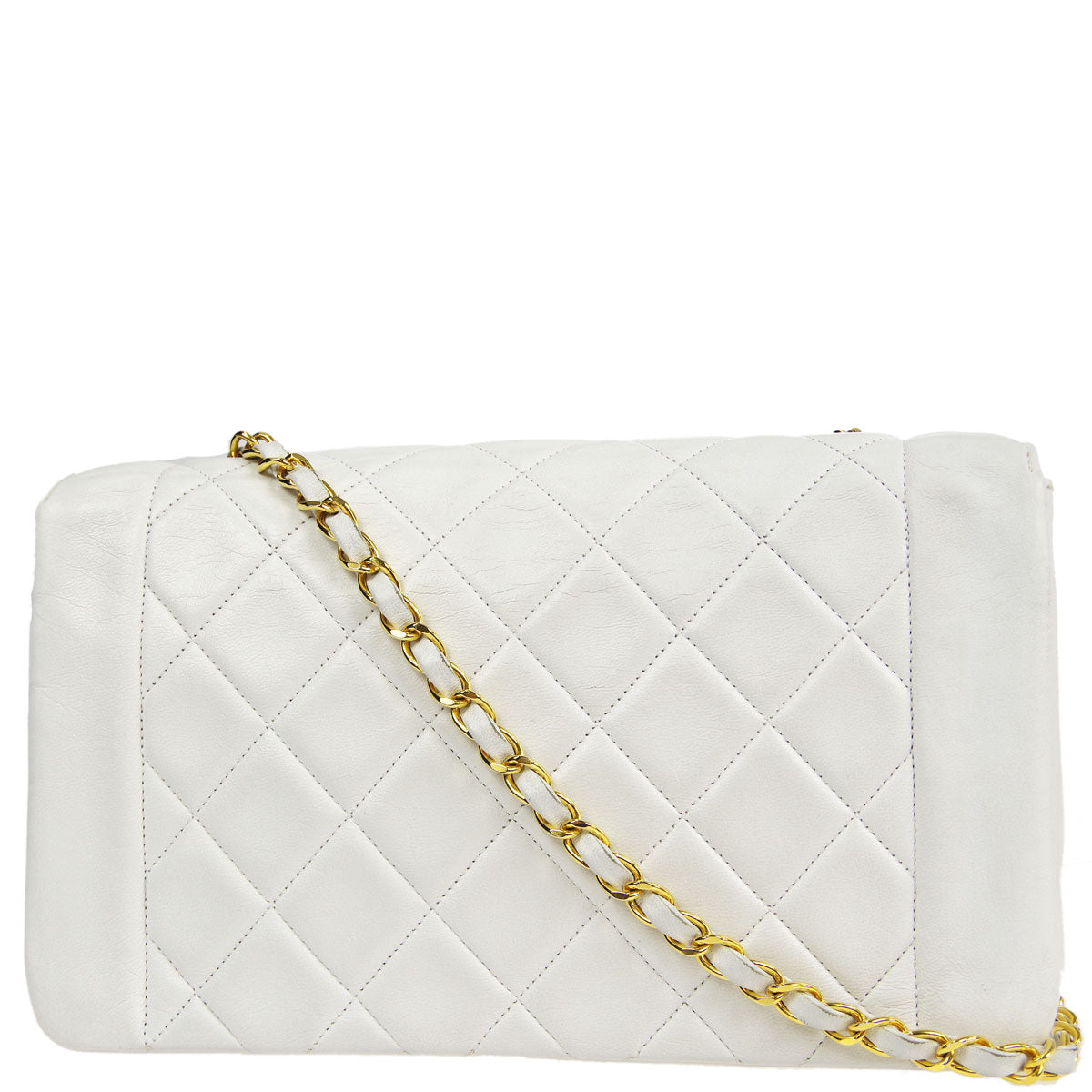 Chanel * Classic Flap Double Chain Shoulder Bag White Lambskin