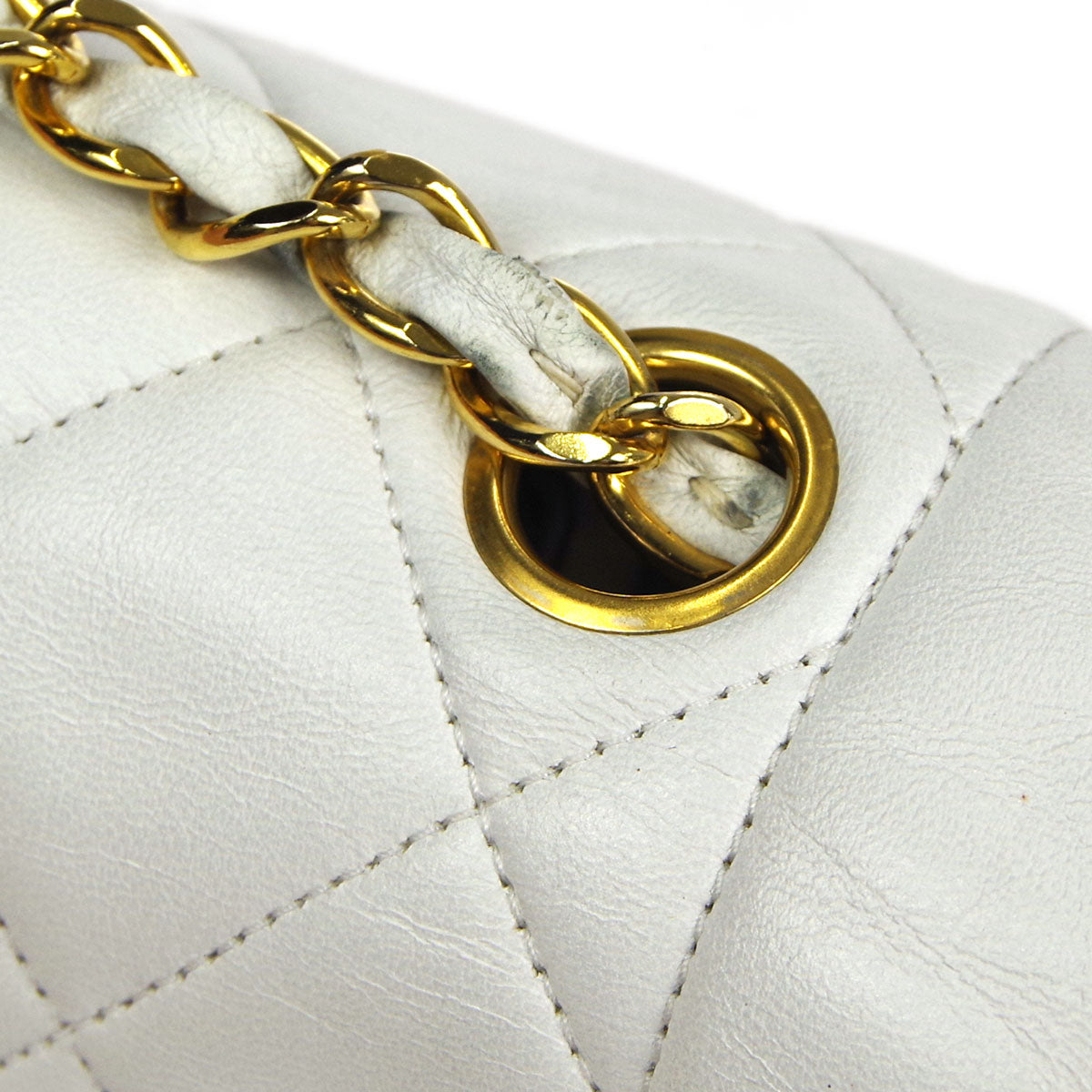 Chanel * Classic Flap Double Chain Shoulder Bag White Lambskin