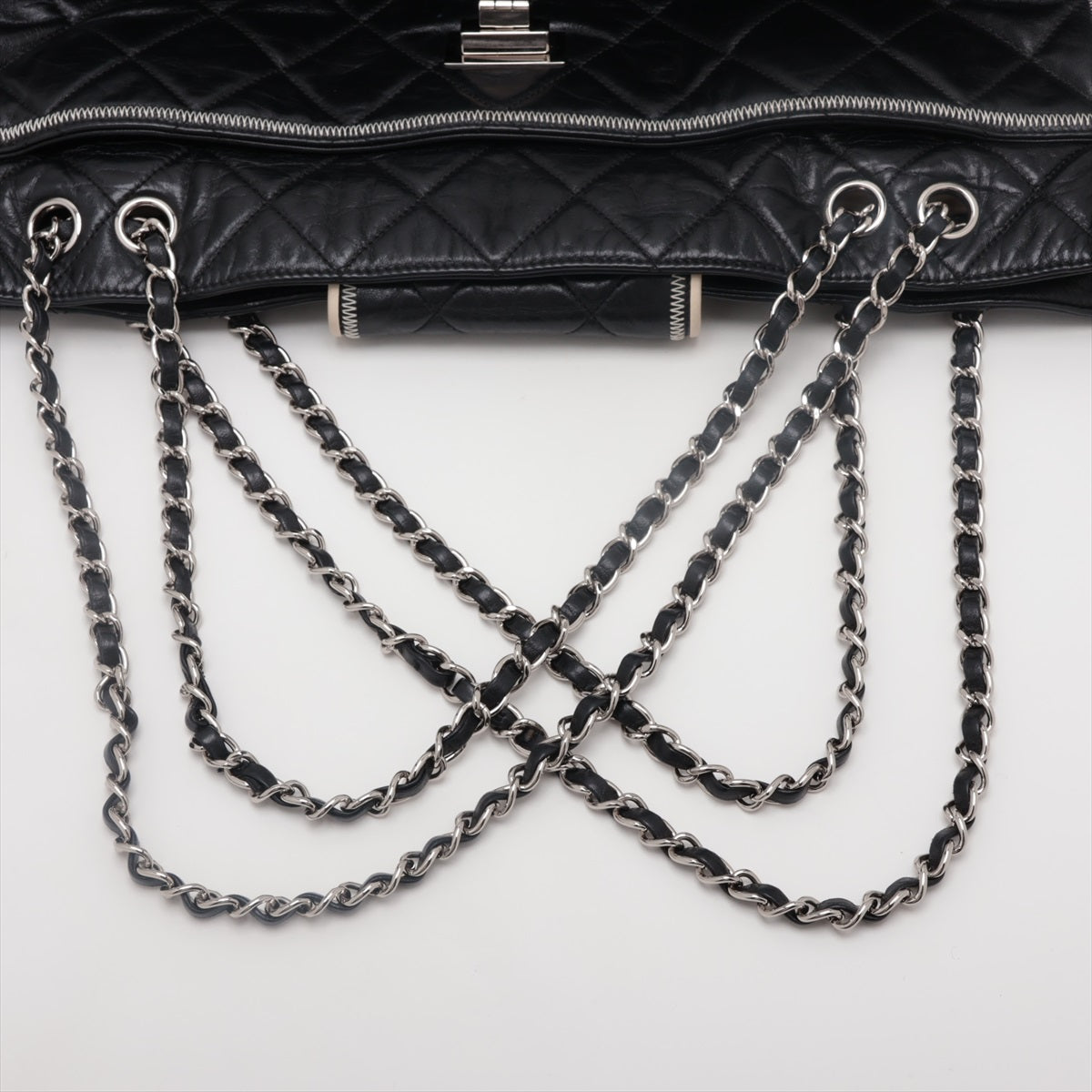 Chanel 2.55 Vintage  Tote Bag Black Silver G