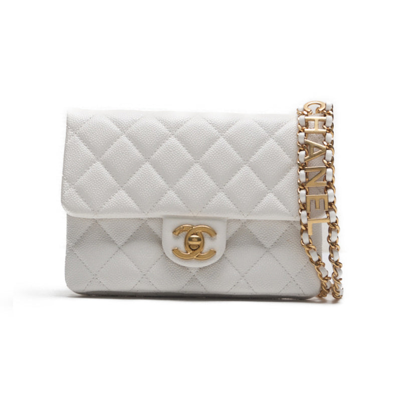 CHANEL CHANEL Matrasse Turn-Lock Coco Charm Chain Waist Bag Caviar S White  West Bag  West Bag Ladies West Bag   Delivery Ladies West Bag Ladies Online