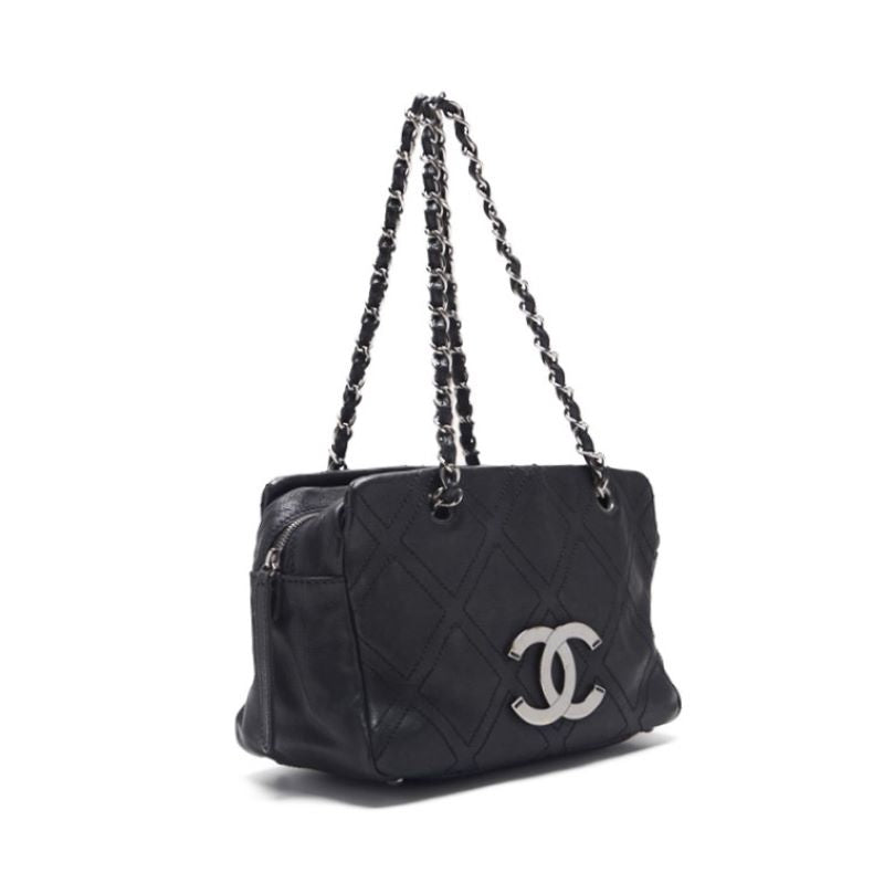 Chanel Matrasse Double Stitch Decacoco Double Chain Shoulder Leather Black (Silver G ) Shoulder Bag  【 Ship】【Free Shipping】 Free Shipping】 Free Shipping】 [Free Shipping  [Free Shipping] [Free Shipping] [Free Shipping] [Free Shipping]