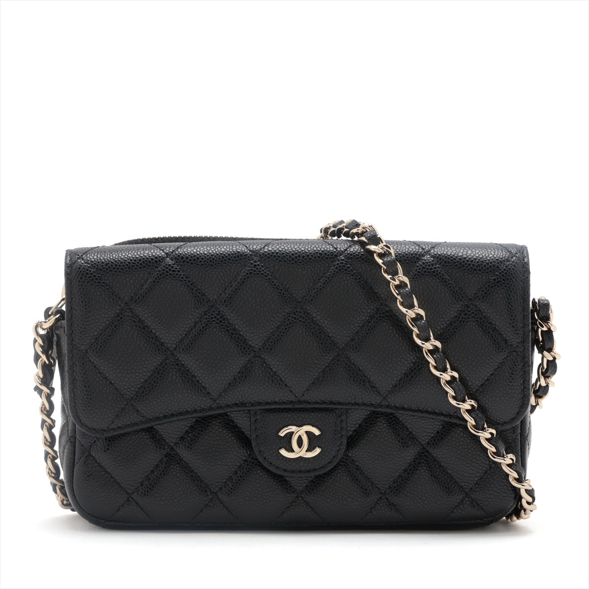 Chanel Matrasse Caviar S Chain Wallet Black G