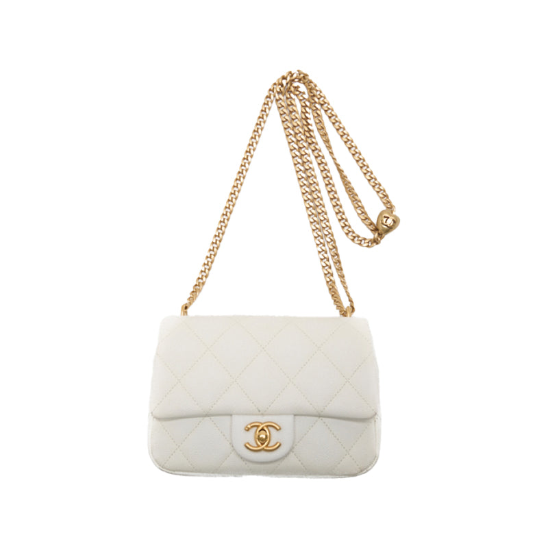 CHANEL 【CHANEL】MINI TRASSE Turnlock Chain Shoulder Caviar S White  Shoulder Bag Mini Shoulder Bag  Bag Hybrid 【 Ship】