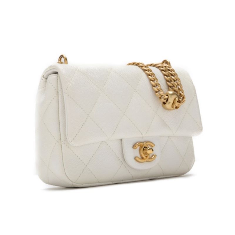 CHANEL 【CHANEL】MINI TRASSE Turnlock Chain Shoulder Caviar S White  Shoulder Bag Mini Shoulder Bag  Bag Hybrid 【 Ship】