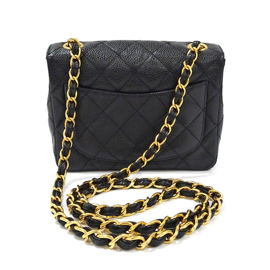 CHANEL Mini Matras A01115 Chain Shoulder Bag Caviar S Turnlock Black