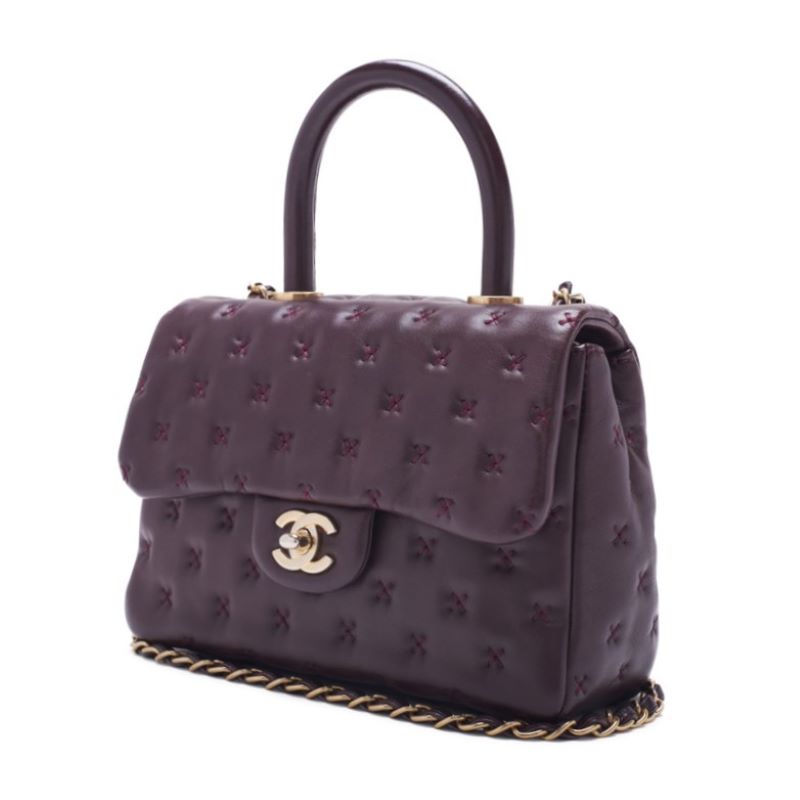 CHANEL Cross Stitch Coco Handle 2WAY Handbag  Bordeaux  Handbag  Shoulder Bag Ladies Handbag Hybrid 【 Ship】 Ladies Shoulder Bag Ladies Online