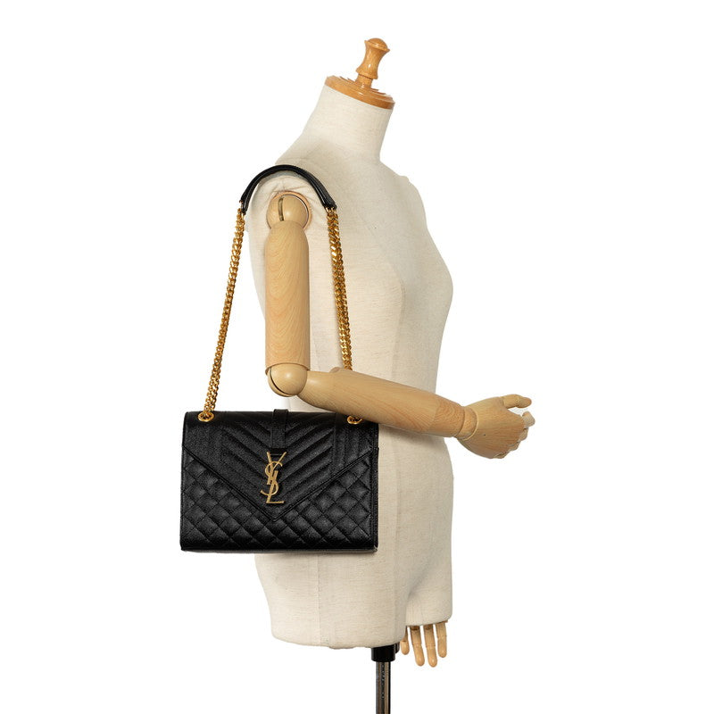 Saint Laurent YSL logo monogram envelope chain shoulder bag black g leather ladies saint laurent