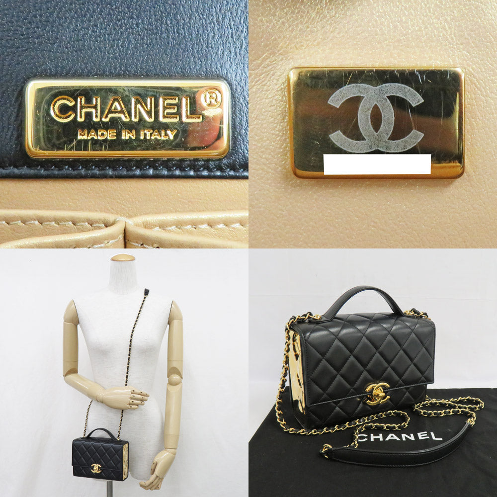 Chanel Top Handle Chain Bag  Black G  Chain S Bag Black Leather