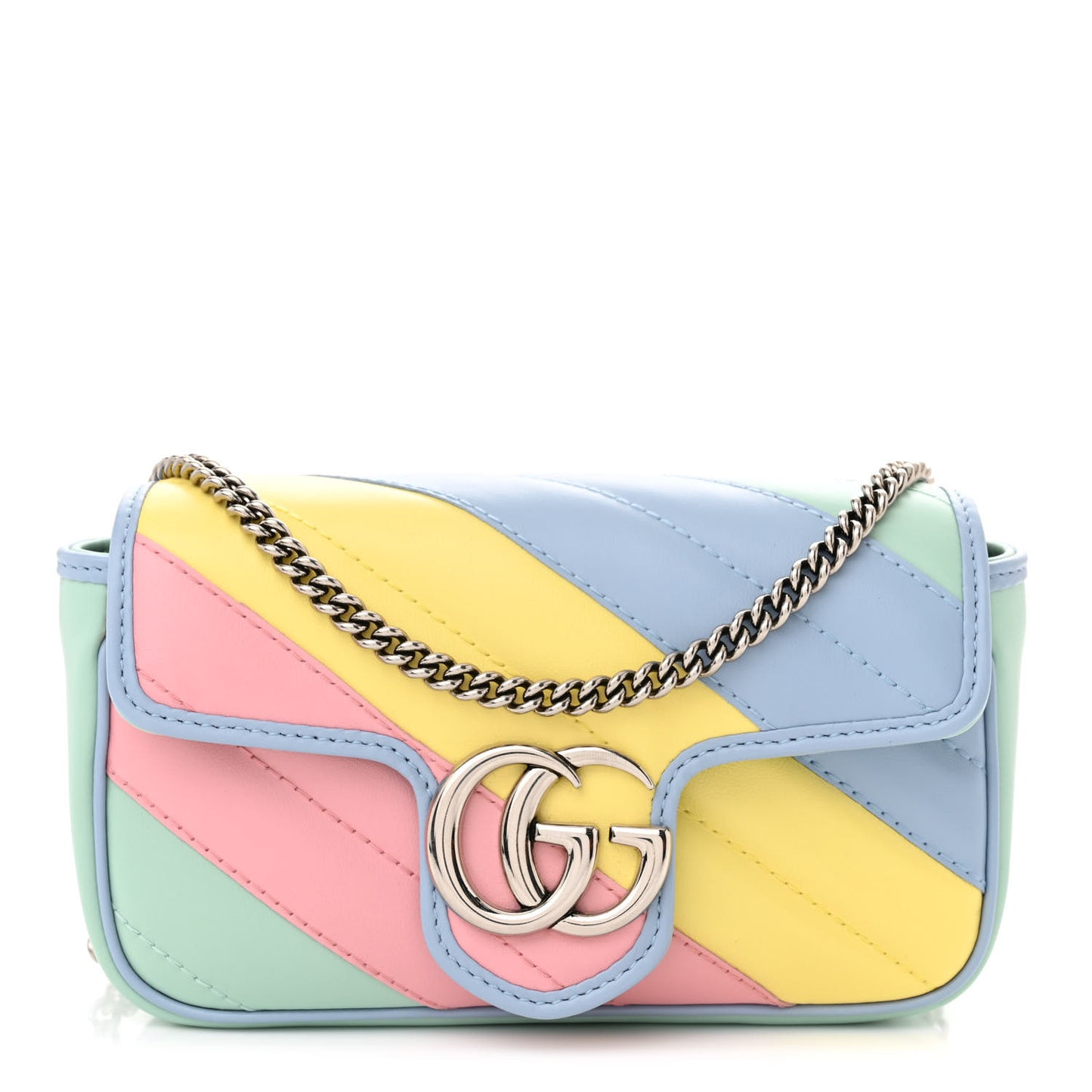 Gucci Calfskin Matelasse Diagonal Super Mini GG Marmont Shoulder Bag Multicolor Pastel