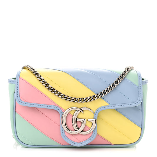 Gucci Calfskin Matelasse Diagonal Super Mini GG Marmont Shoulder Bag Multicolor Pastel