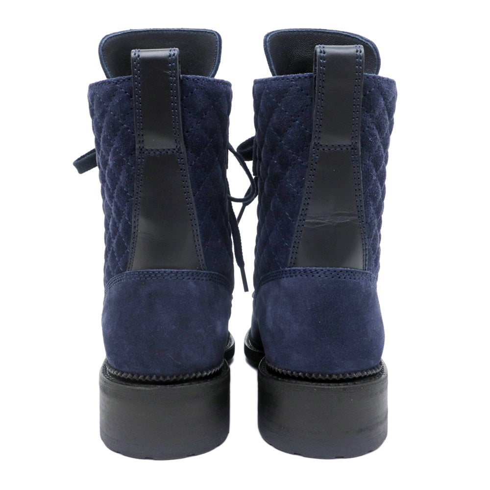 Chanel Race Up Boots tening Suede Navy Highcut Boots Coco G33769 Size 37 Shoes