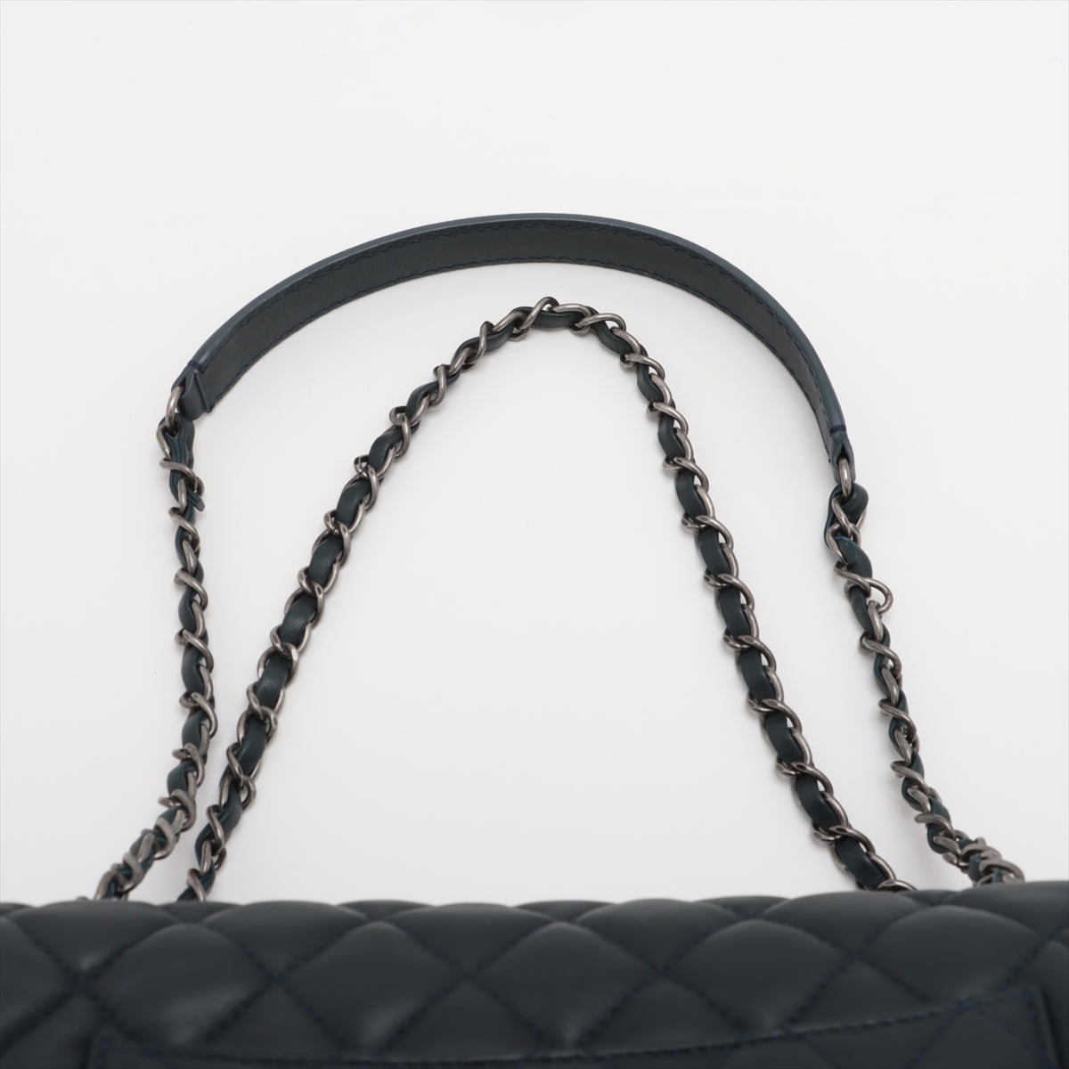 Chanel Matrasse  Single Flap Double Chain Bag Navy Silver  18th