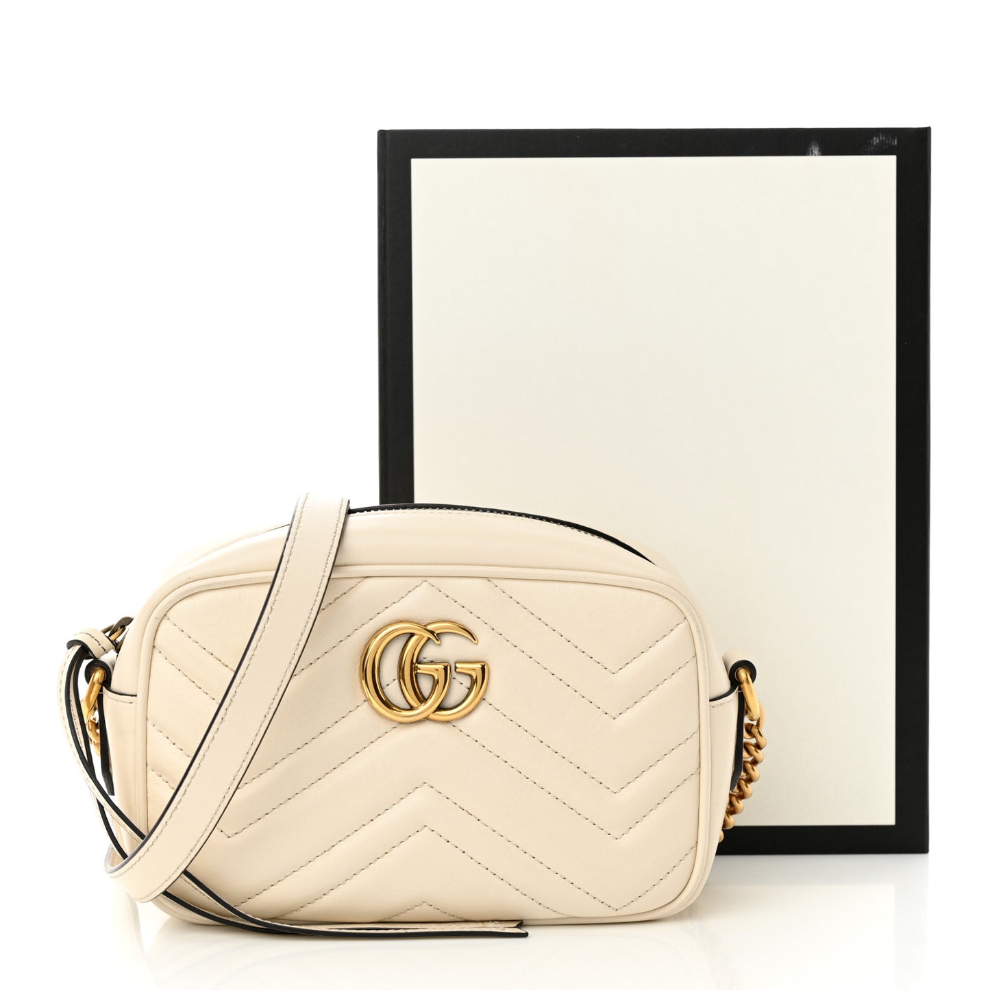 Gucci  Calfskin Matelasse Mini GG Marmont Chain Shoulder Bag White