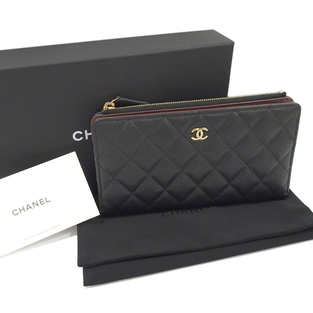 CHANEL Long Zip Wallet AP3877 Green  S Caviar Skin G  Black Long Wallet Small (New)