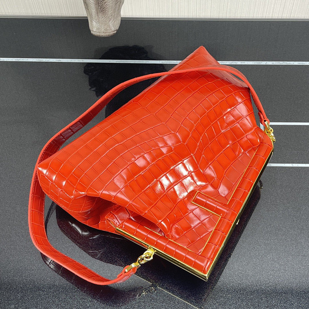 Fendi Fendirst Medium Orange Crocodile Bag For Woman 32.5cm/13in