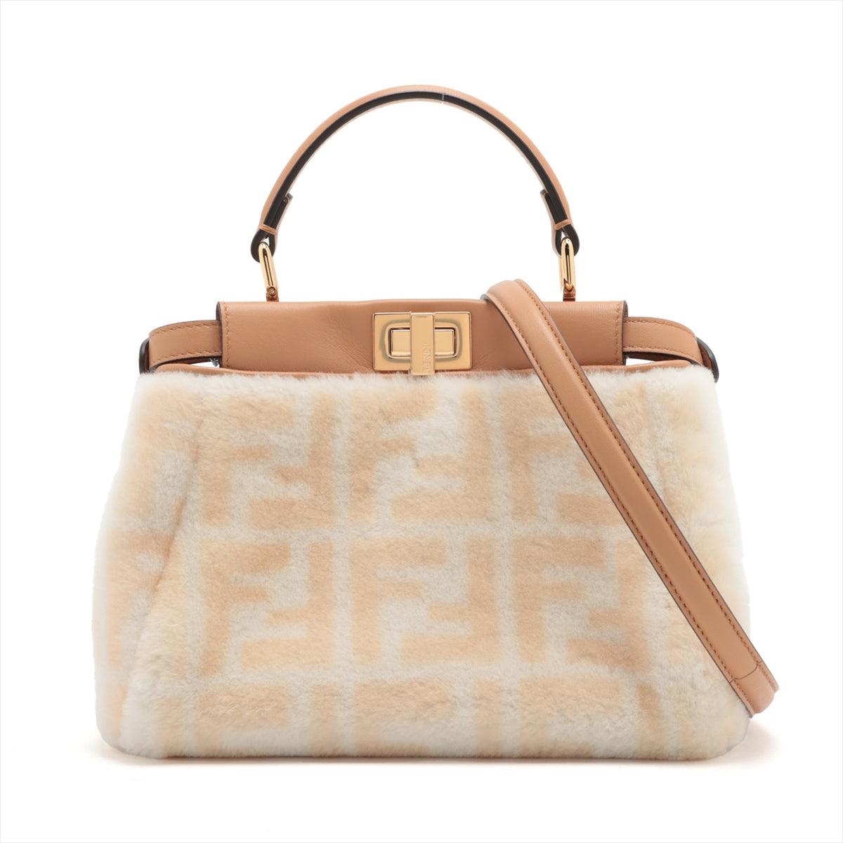 Fendi Mini Peekaboo Mouton x Leather 2WAY Handbag Beige 8BN244