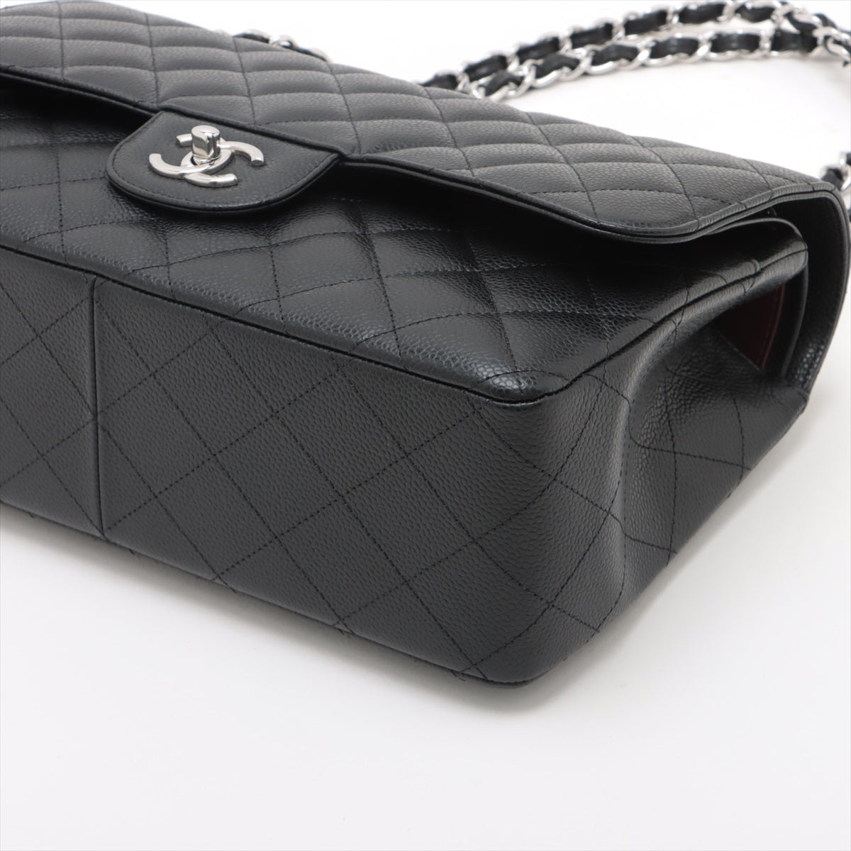 CHANEL DECAMATRASSE 30  Caviar S Double Flap Double Chain Bag Black Silver  A58600