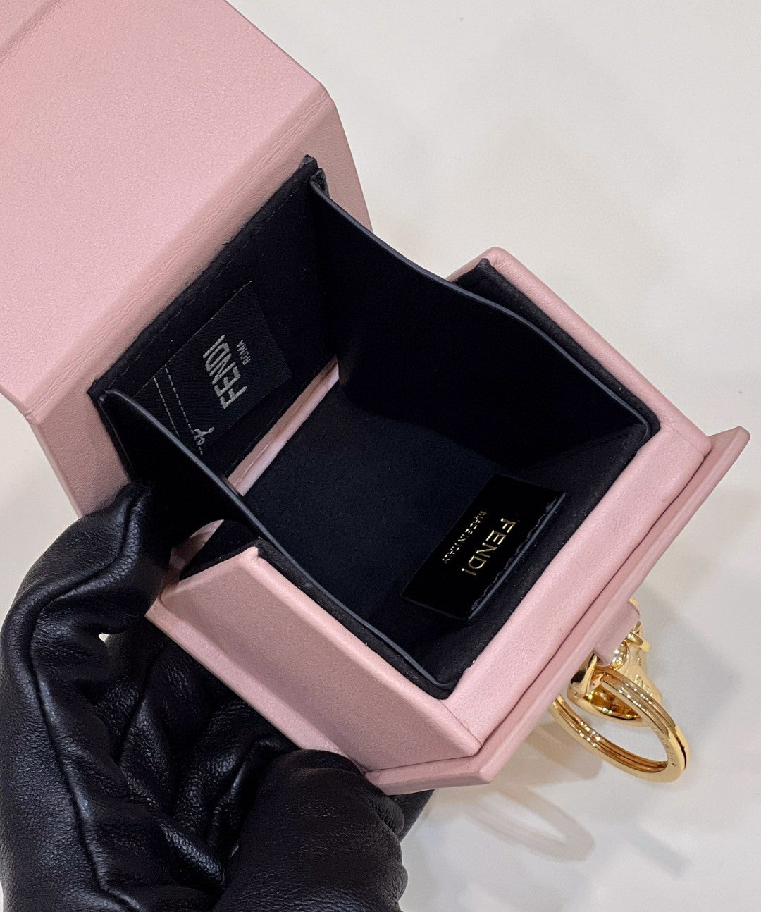 Fendi Logo Box Keychain Pink Charm Bag For Woman 8cm/3in