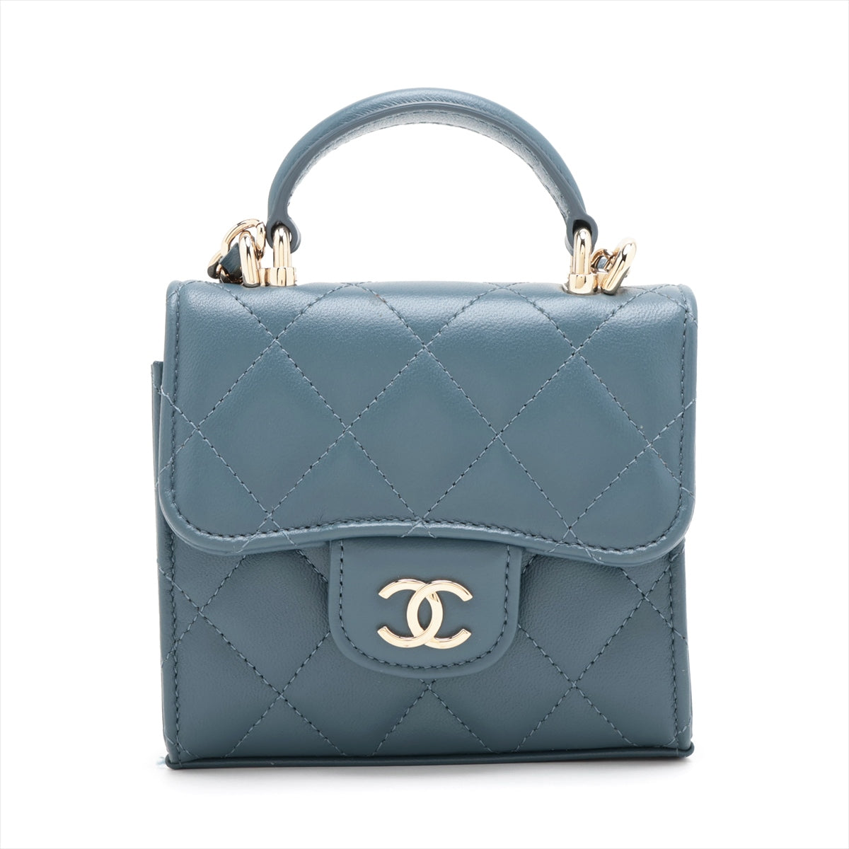 Chanel Mini Matrasse  Chain Shoulder Bag Top Handle Blue G  AP2682