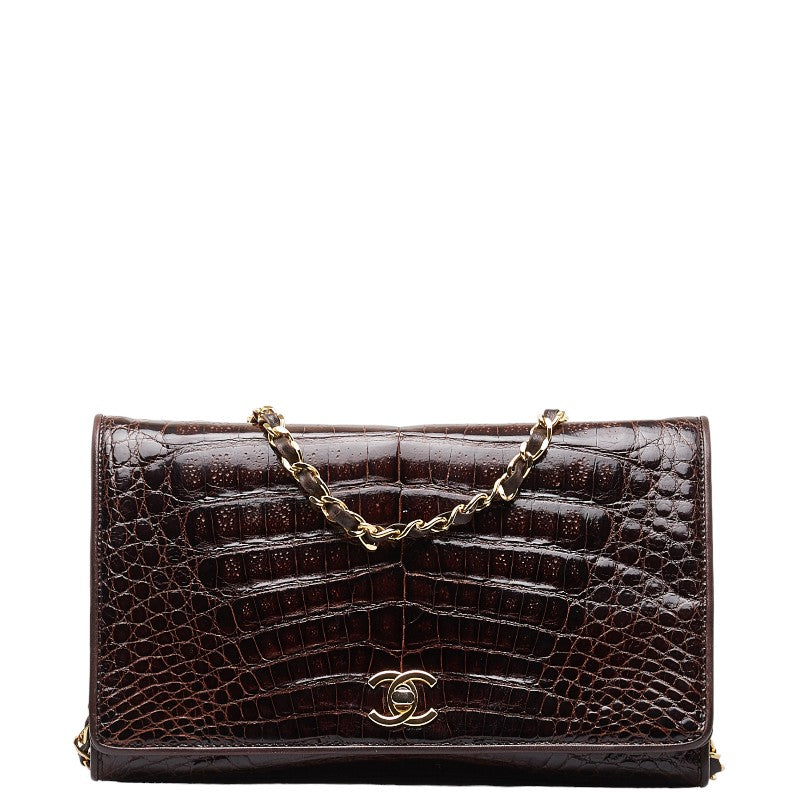 Chanel Crocodile Coco Chain Shoulder Bag Brown G Leather  Chanel