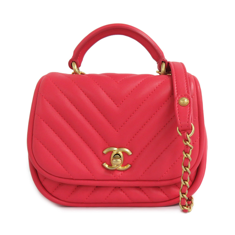 Chanel Chevron V Stitch Round Flap Bag A98791 2WAY Chain Shoulder Bag Pink  G   Top Handle Coco