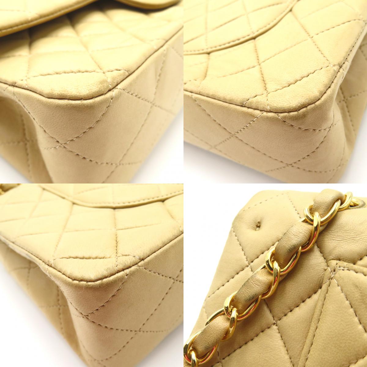 Chanel Double Flap Chain Shoulder Shoulder Bag  Beige S/Cards