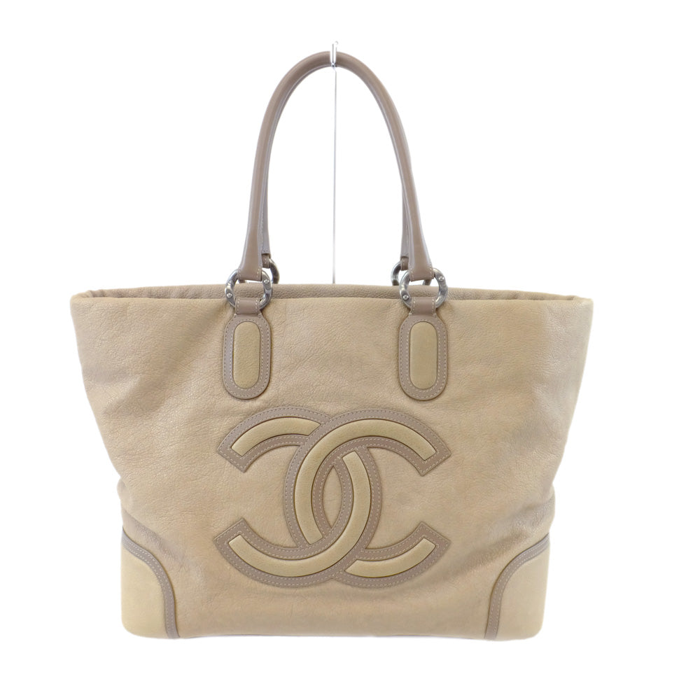 CHANEL Chanel Tote Bag Beige Metal  Gr Background Leather Coco   Card