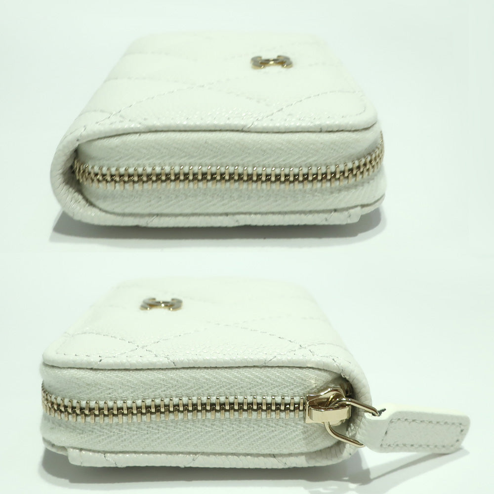 Chanel CoinParts Canopy S White White G   8 Figures Small Leather Round  Box