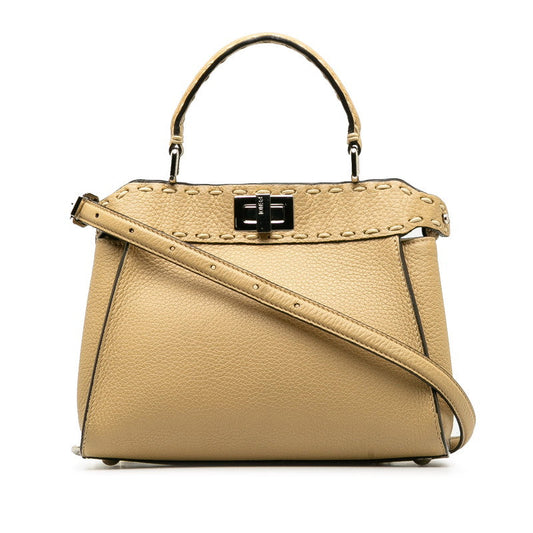 FENDI Selleria Peekaboo Mini Handbag in Leather Beige 8BN244