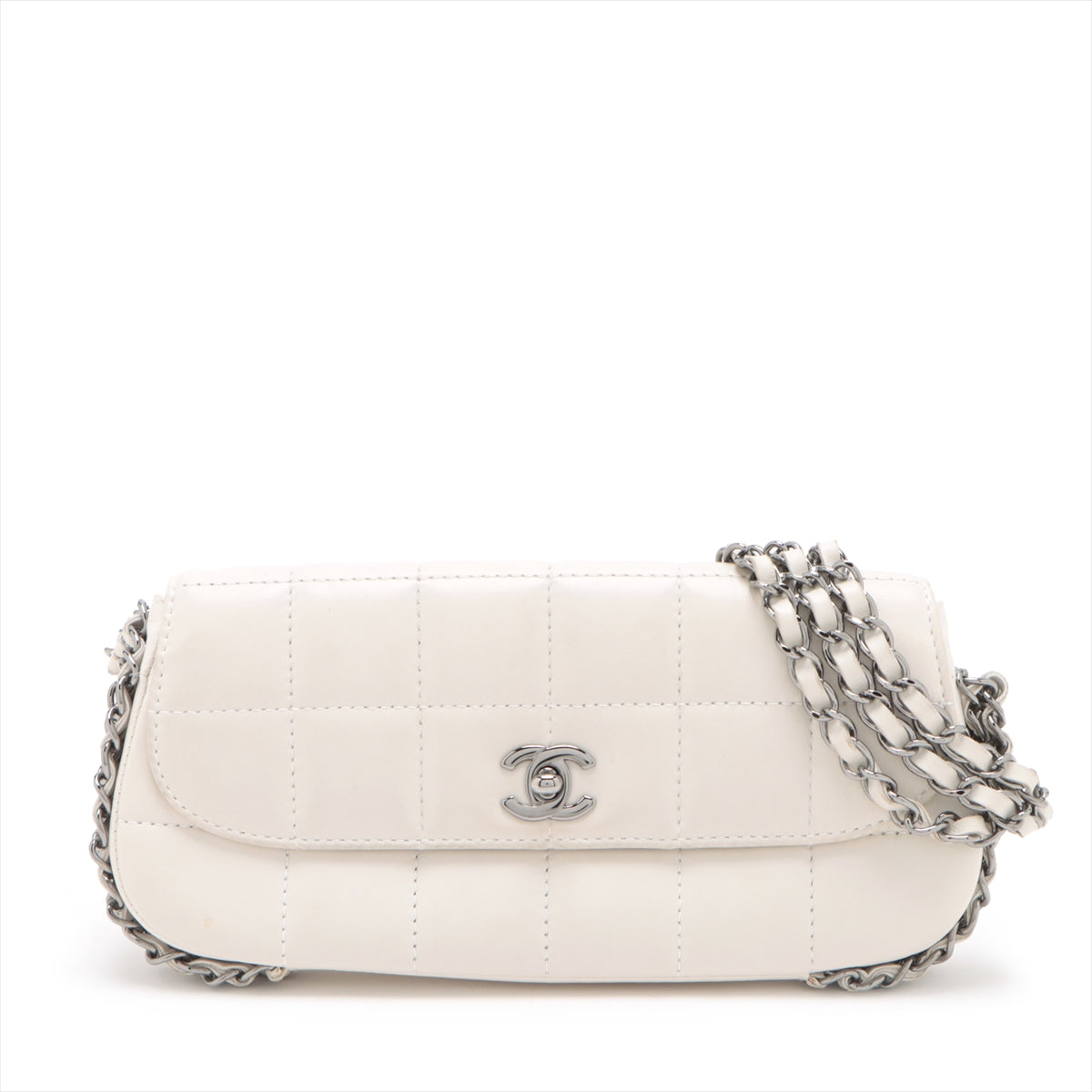 Chanel Chocolate Bar in Chain Shoulder Bag White Silver G  8th