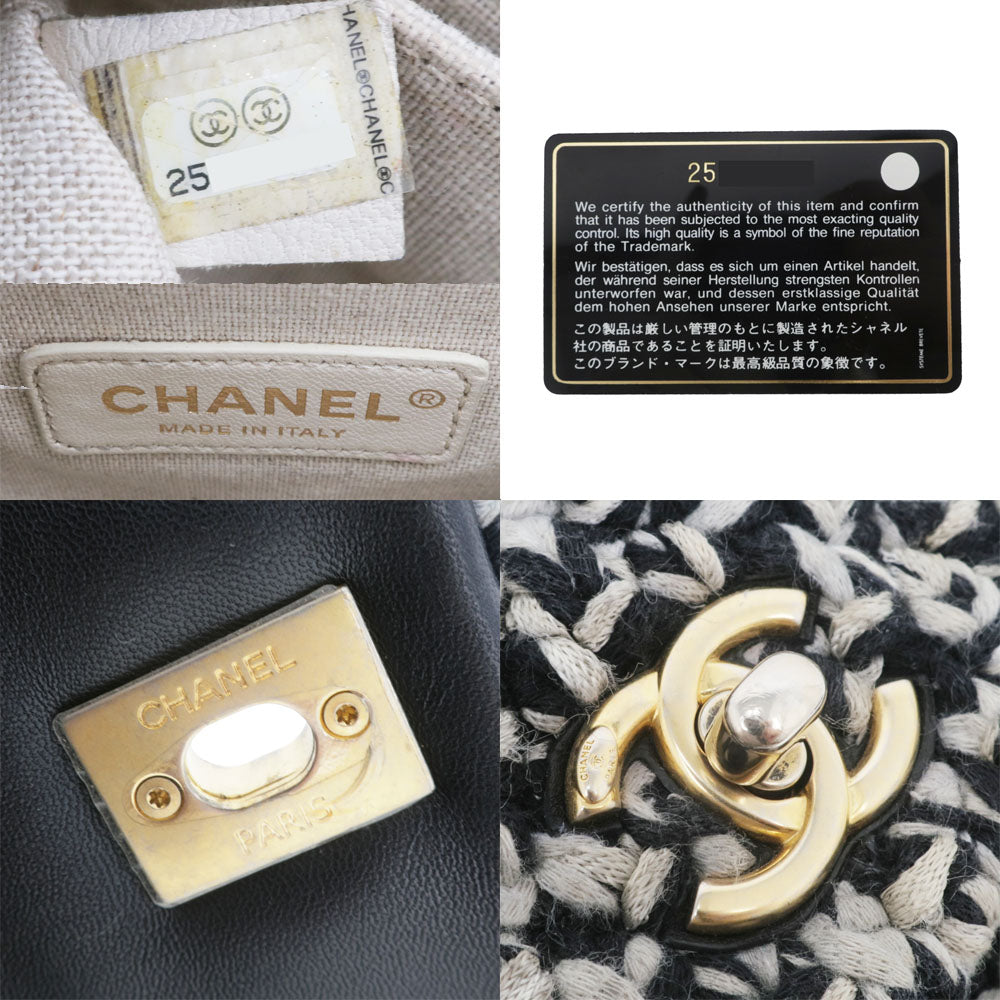 CHANEL 2WAY Handbag Tweed Sder Top Handler White X Black White X Black GD G