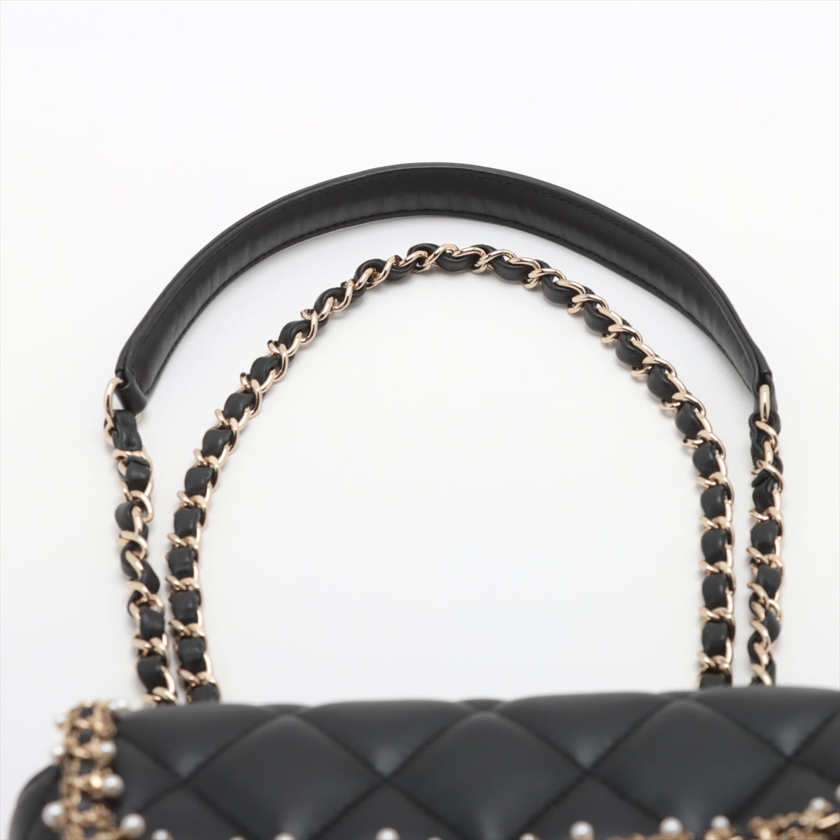 Chanel Mini Matrasse 17  Single Flap Double Chain Bag Pearl Black G  A35200