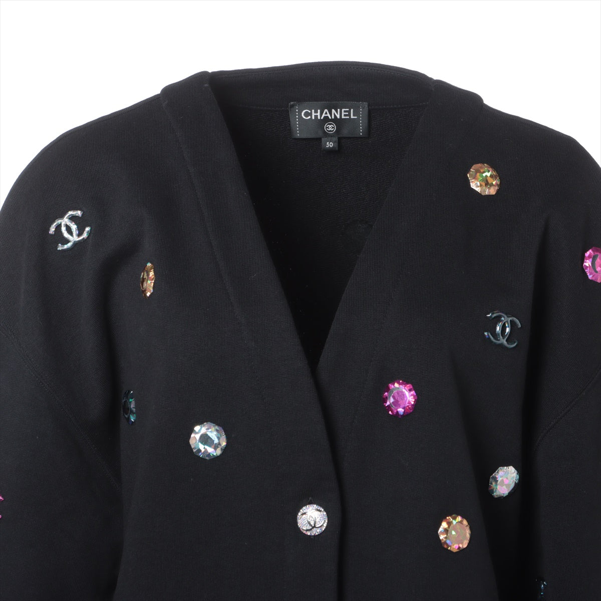 Chanel Coco Button P71 Cotton Cardigan 50  Black P71493K10289